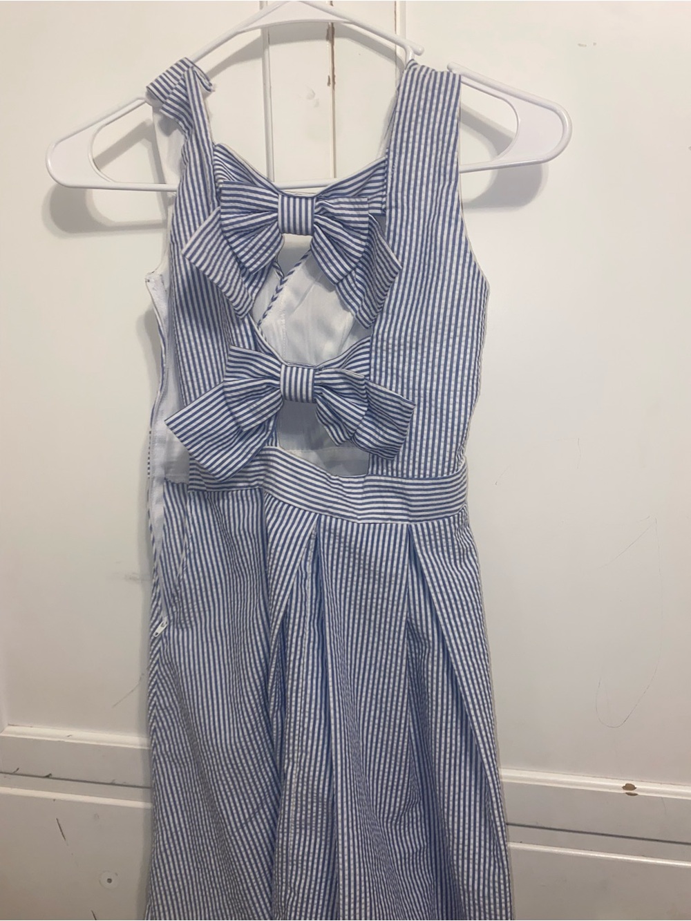 B Darlin Blue and White Striped Bow-Back Dress